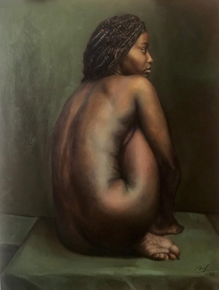 Siddende Rygfigur — AJ77 — Arif Jamil – Billedkunstner