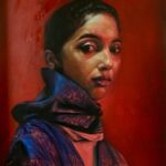 Portræt mod Rød — AJ80 — Arif Jamil – Billedkunstner