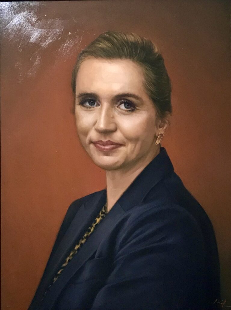 Portræt af Mette Frederiksen — AJ137 — Arif Jamil – Billedkunstner
