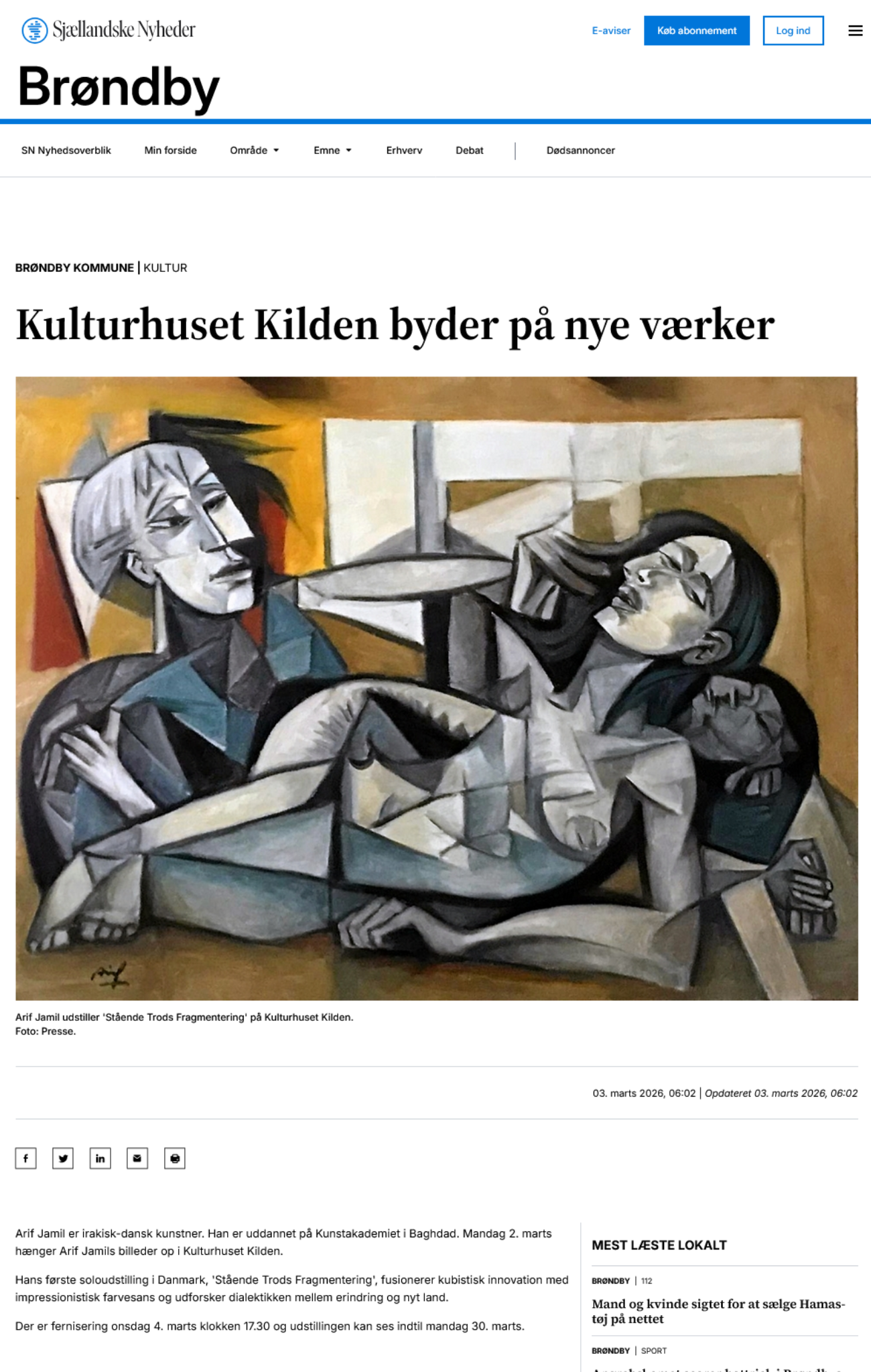 Press coverage of Arif Jamil exhibition Copenhagen 2026